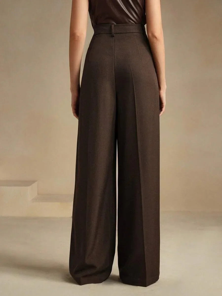 Wide-Leg Pleated Trousers with Zipper
