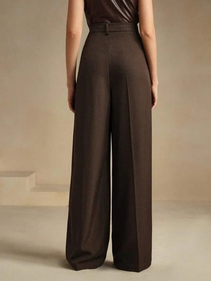 Wide-Leg Pleated Trousers with Zipper