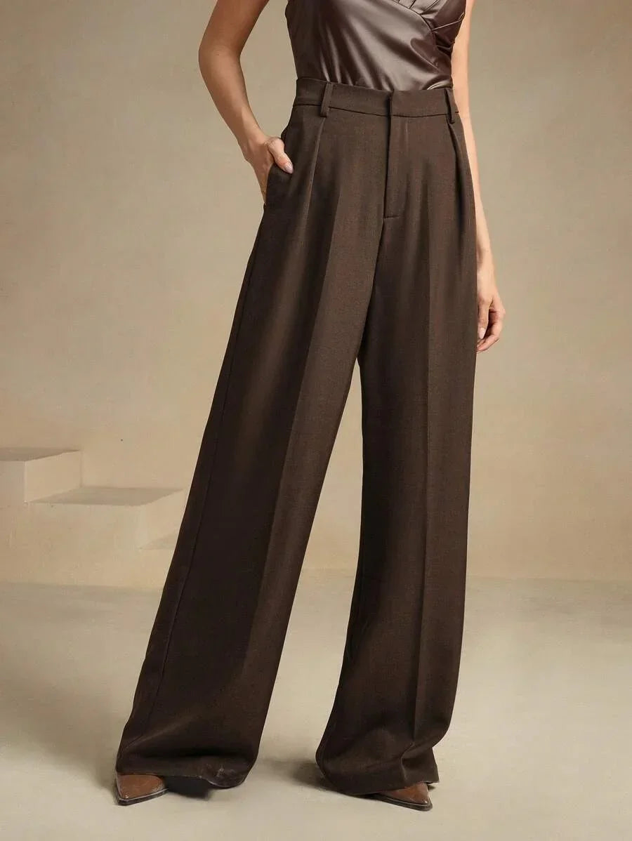 Wide-Leg Pleated Trousers with Zipper