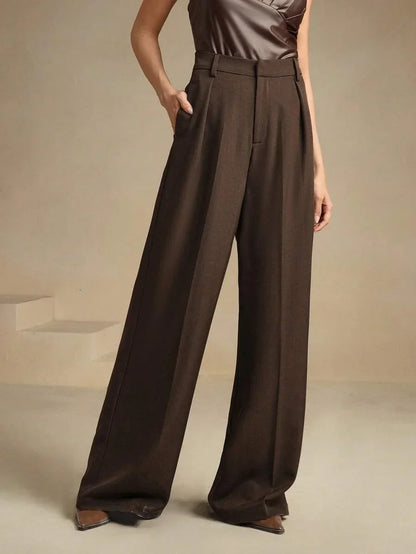 Wide-Leg Pleated Trousers with Zipper