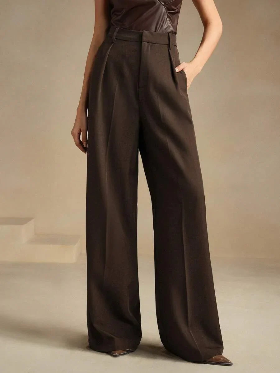 Wide-Leg Pleated Trousers with Zipper