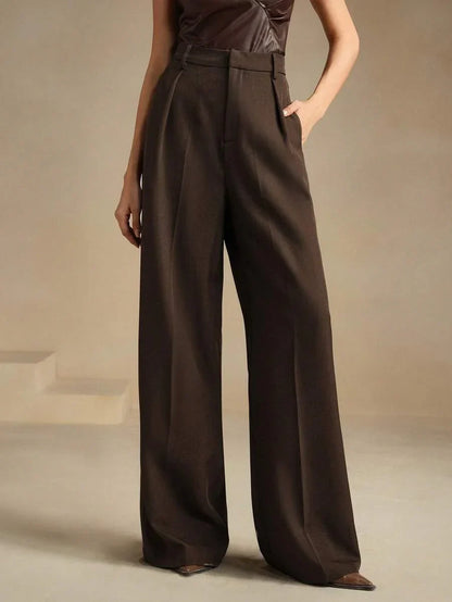 Wide-Leg Pleated Trousers with Zipper