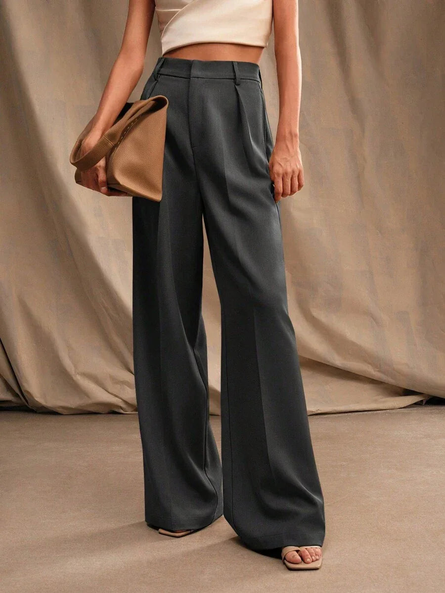 Wide-Leg Pleated Trousers with Zipper