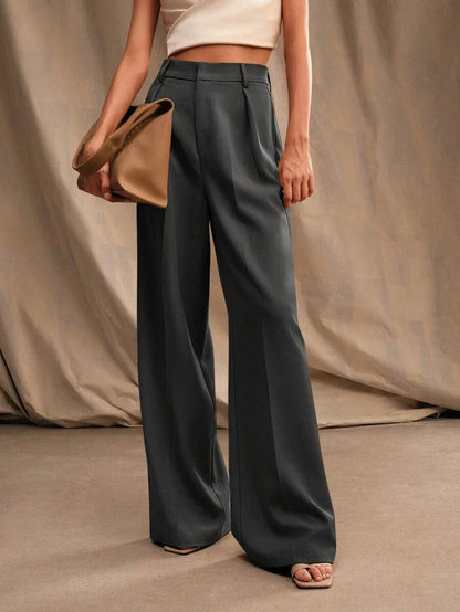 Wide-Leg Pleated Trousers with Zipper