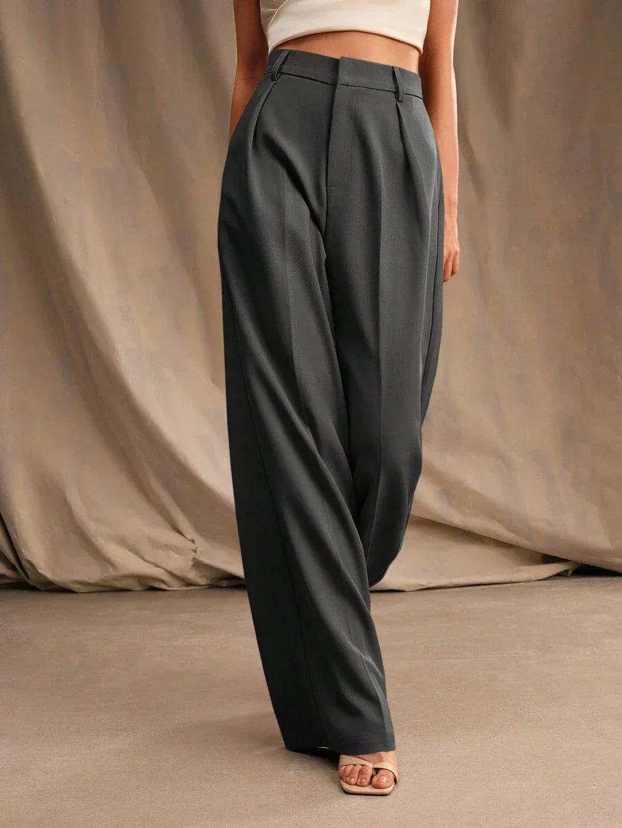 Wide-Leg Pleated Trousers with Zipper