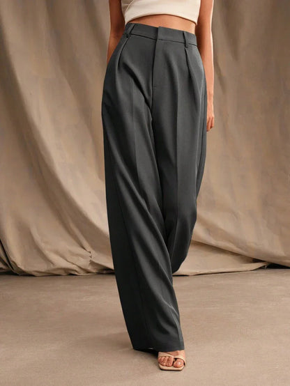 Wide-Leg Pleated Trousers with Zipper