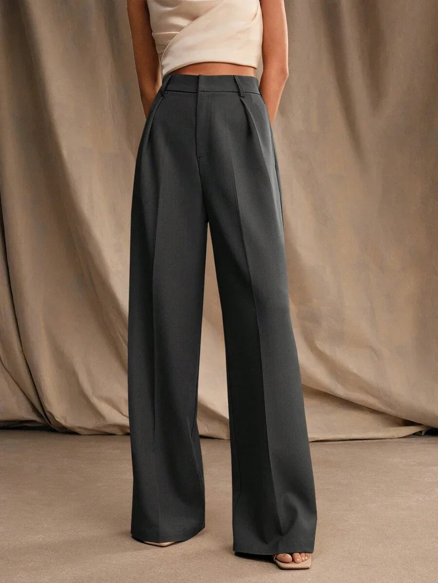 Wide-Leg Pleated Trousers with Zipper