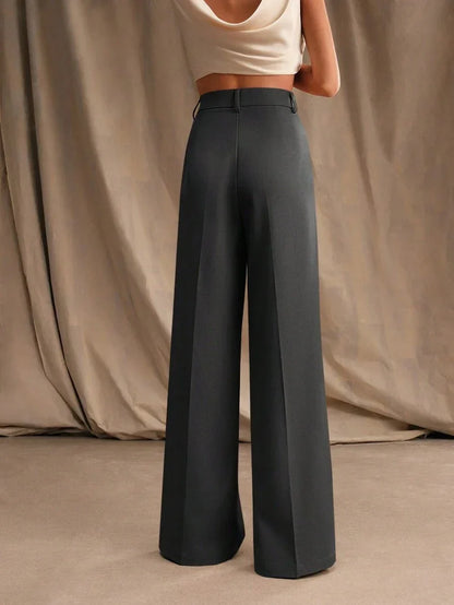 Wide-Leg Pleated Trousers with Zipper