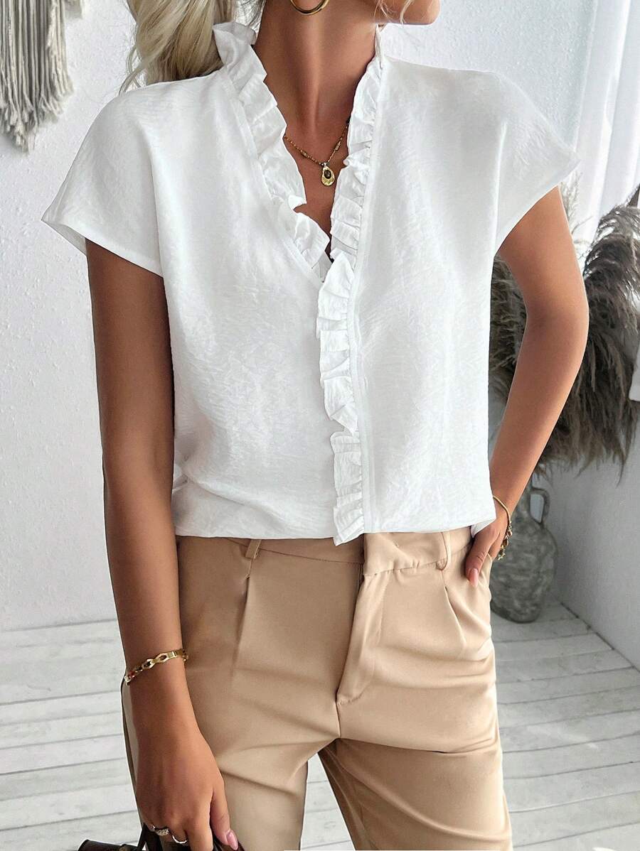 Batwing Sleeve Ruffle Blouse
