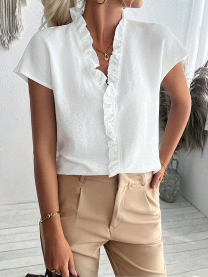 Batwing Sleeve Ruffle Blouse