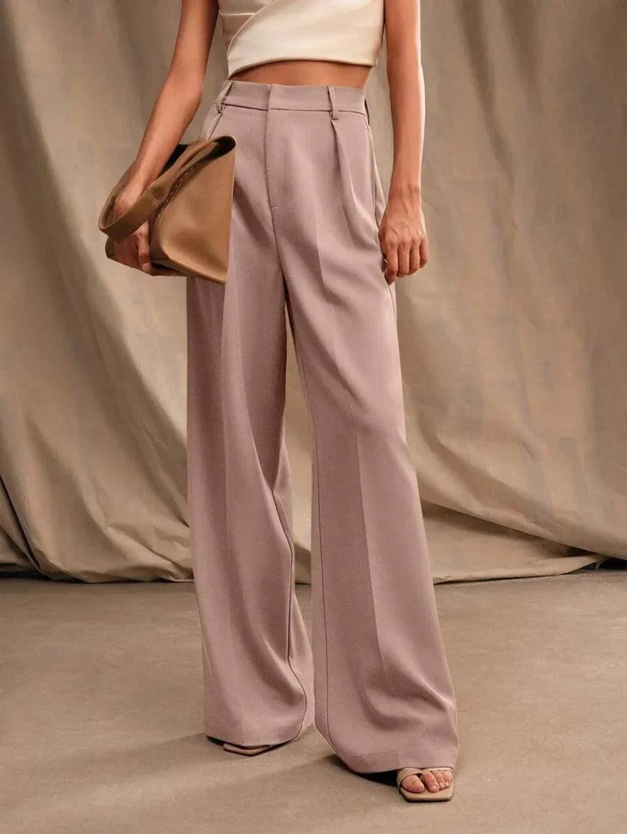 Wide-Leg Pleated Trousers with Zipper