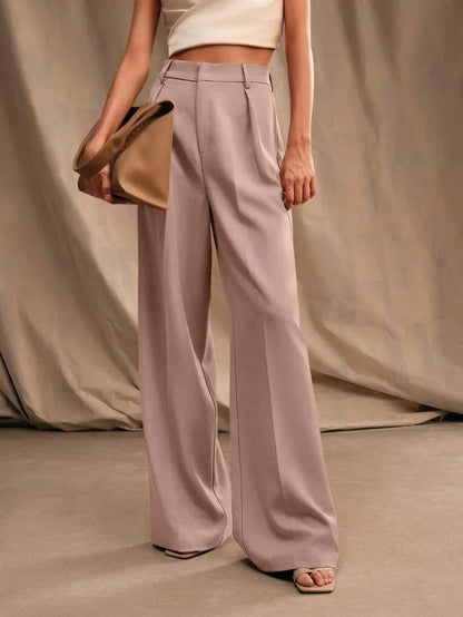 Wide-Leg Pleated Trousers with Zipper