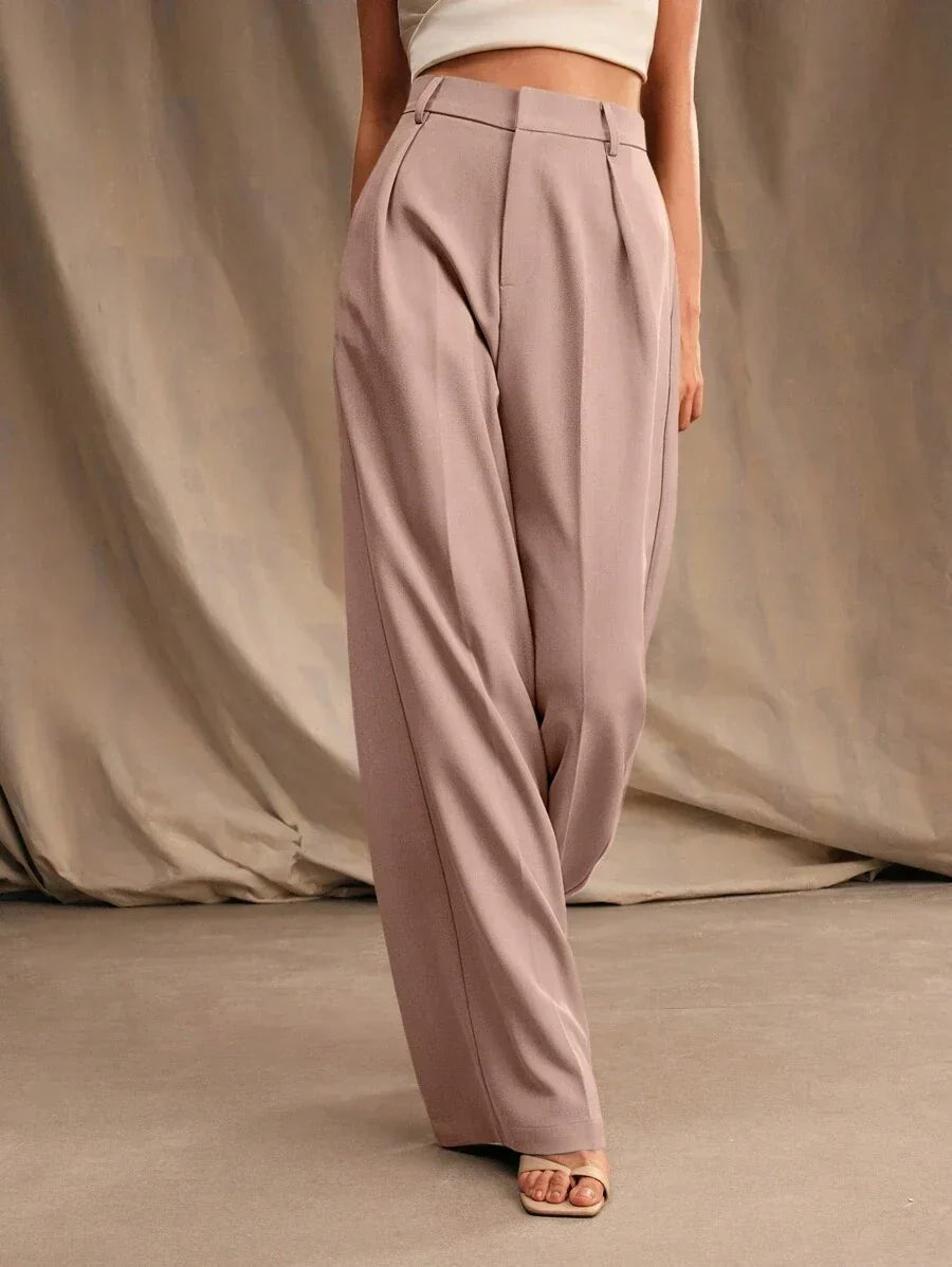 Wide-Leg Pleated Trousers with Zipper