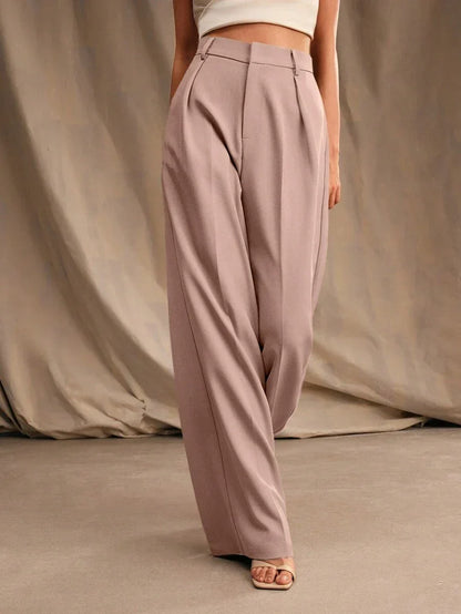 Wide-Leg Pleated Trousers with Zipper