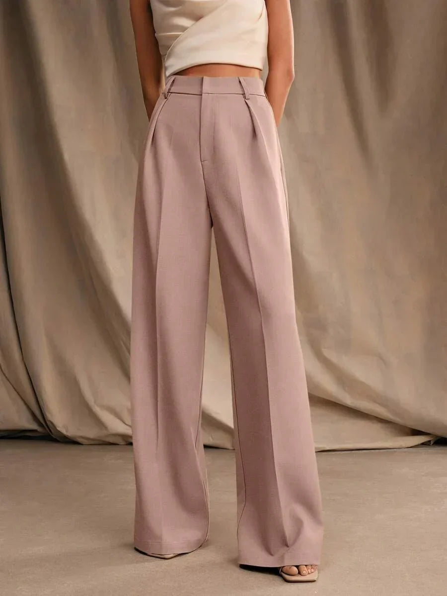 Wide-Leg Pleated Trousers with Zipper