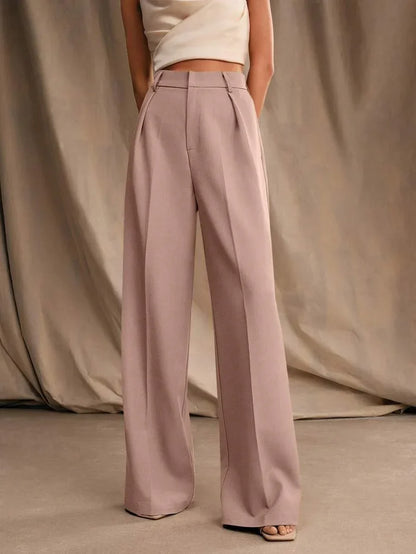 Wide-Leg Pleated Trousers with Zipper