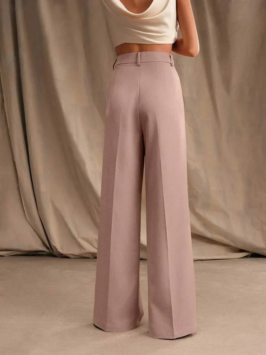 Wide-Leg Pleated Trousers with Zipper