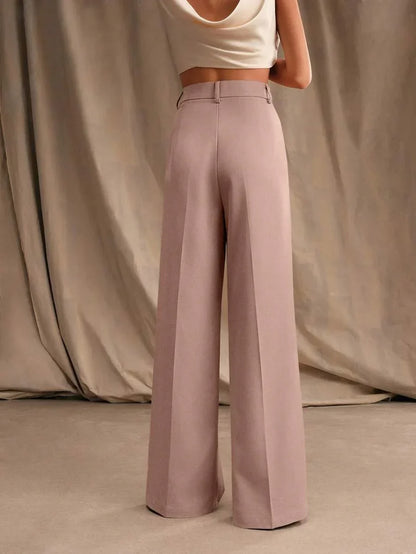 Wide-Leg Pleated Trousers with Zipper
