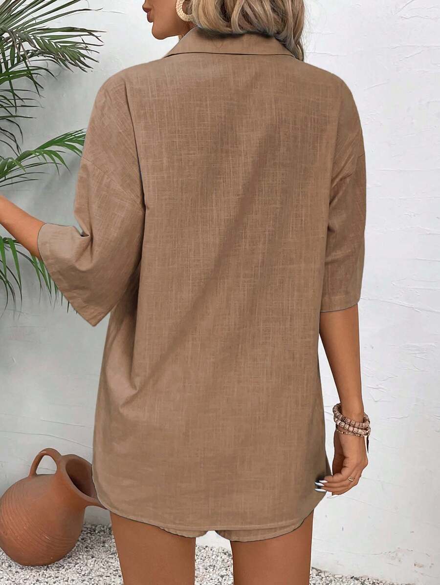 Knot-Front Blouse and Shorts Set