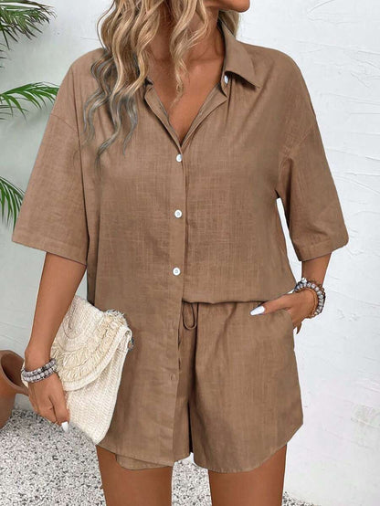 Knot-Front Blouse and Shorts Set