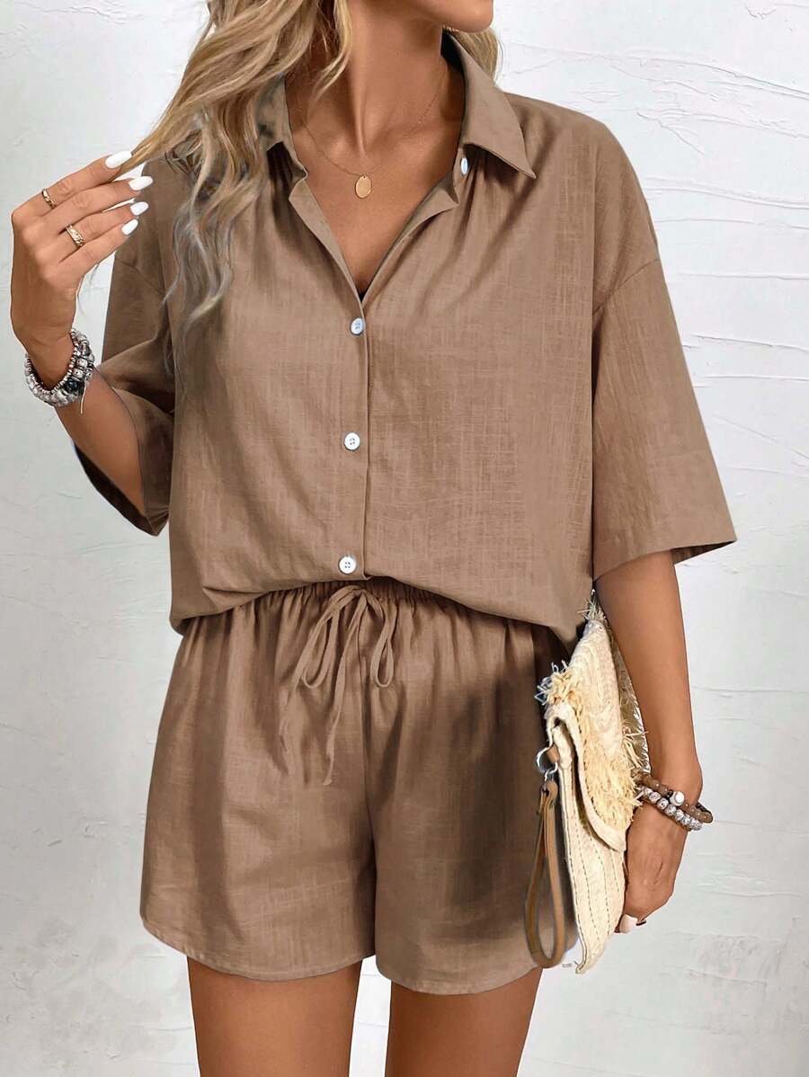 Knot-Front Blouse and Shorts Set