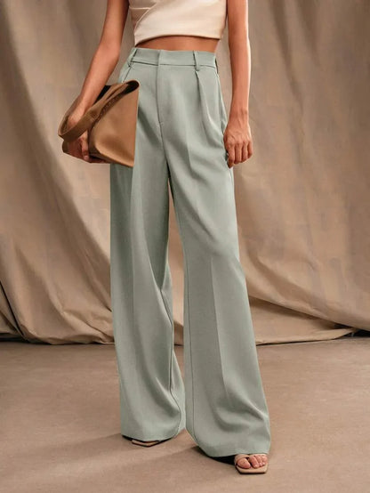 Wide-Leg Pleated Trousers with Zipper