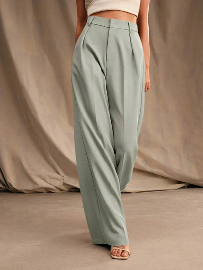 Wide-Leg Pleated Trousers with Zipper