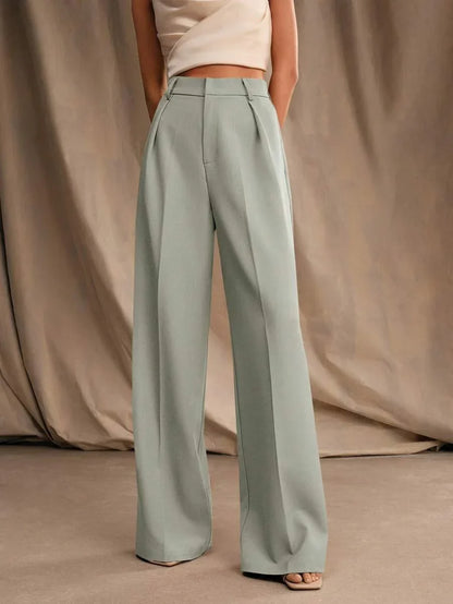 Wide-Leg Pleated Trousers with Zipper