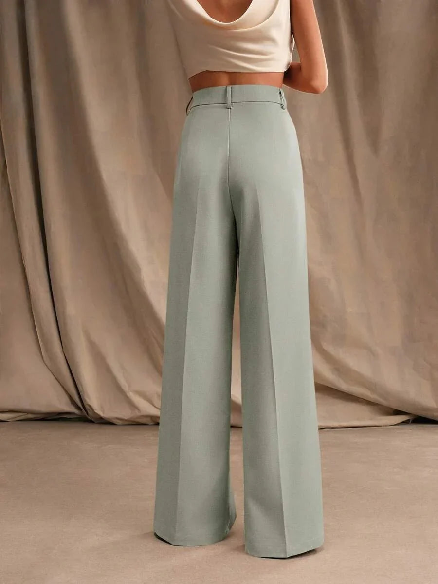 Wide-Leg Pleated Trousers with Zipper