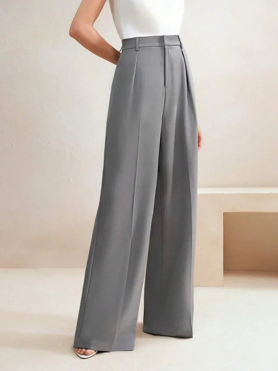 Wide-Leg Pleated Trousers with Zipper