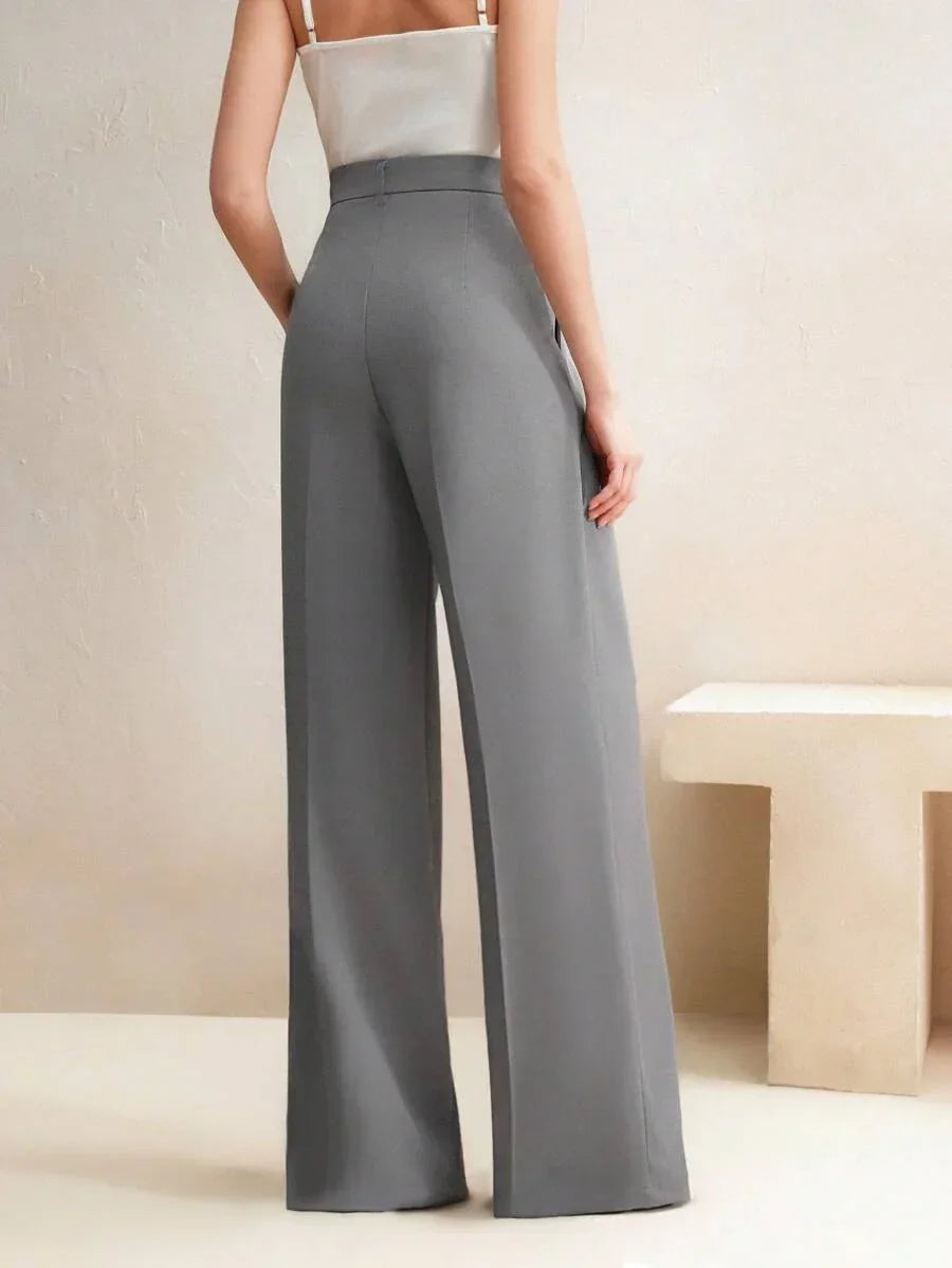 Wide-Leg Pleated Trousers with Zipper