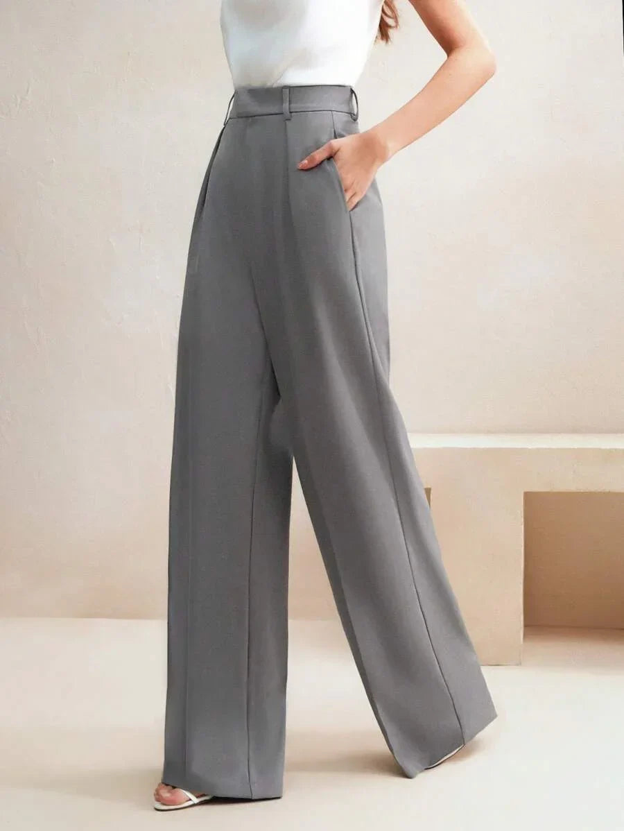 Wide-Leg Pleated Trousers with Zipper