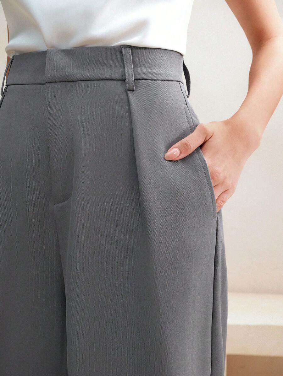 Wide-Leg Pleated Trousers with Zipper