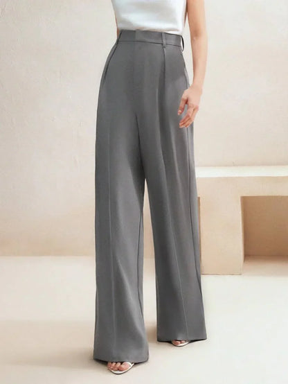 Wide-Leg Pleated Trousers with Zipper