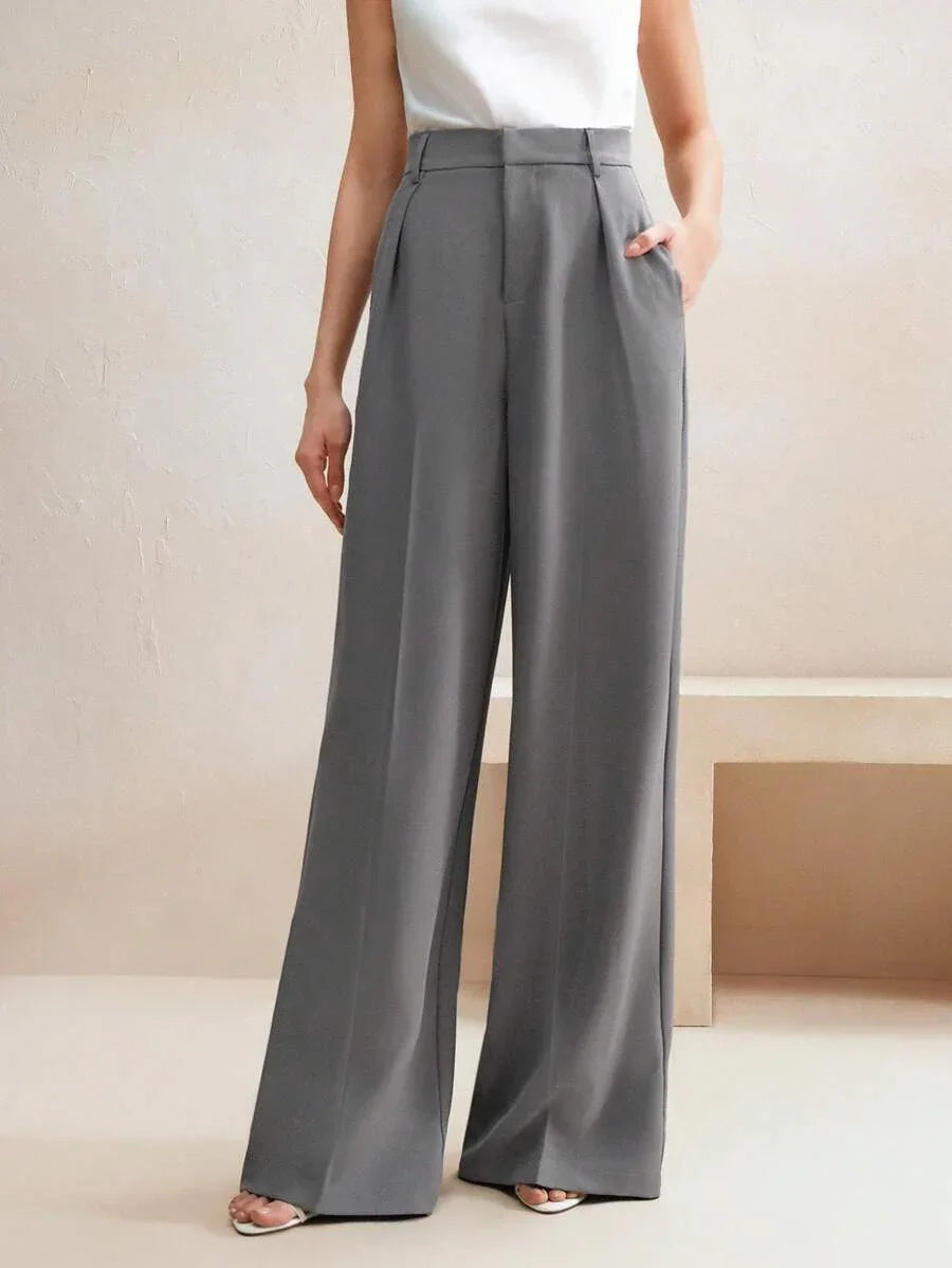 Wide-Leg Pleated Trousers with Zipper