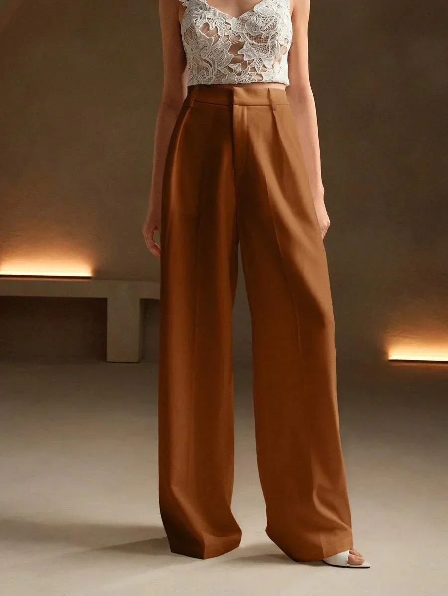 Wide-Leg Pleated Trousers with Zipper