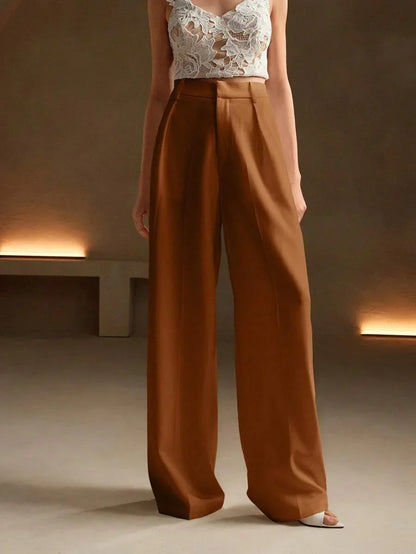 Wide-Leg Pleated Trousers with Zipper