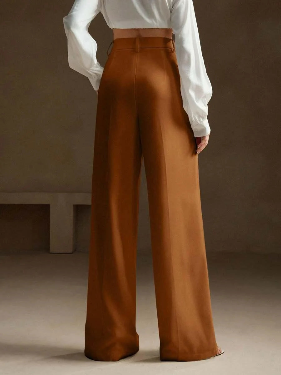Wide-Leg Pleated Trousers with Zipper