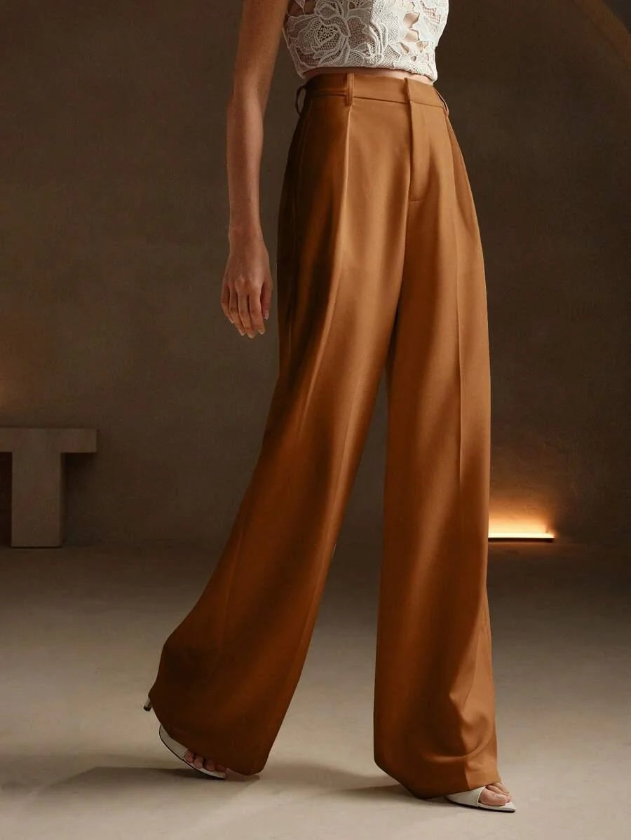 Wide-Leg Pleated Trousers with Zipper