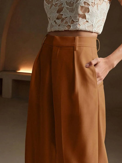 Wide-Leg Pleated Trousers with Zipper