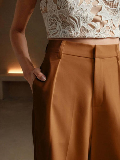 Wide-Leg Pleated Trousers with Zipper