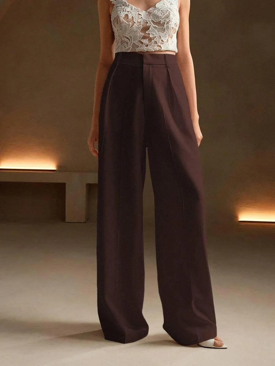 Wide-Leg Pleated Trousers with Zipper