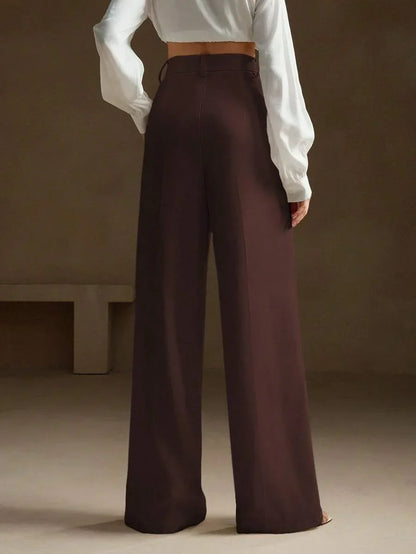 Wide-Leg Pleated Trousers with Zipper