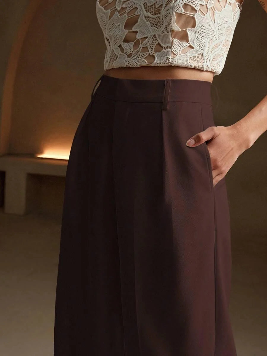 Wide-Leg Pleated Trousers with Zipper