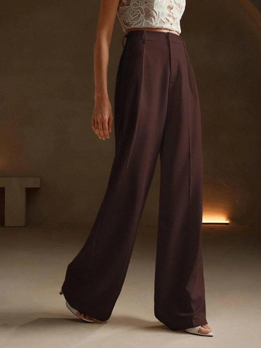 Wide-Leg Pleated Trousers with Zipper