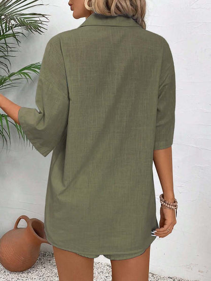 Knot-Front Blouse and Shorts Set
