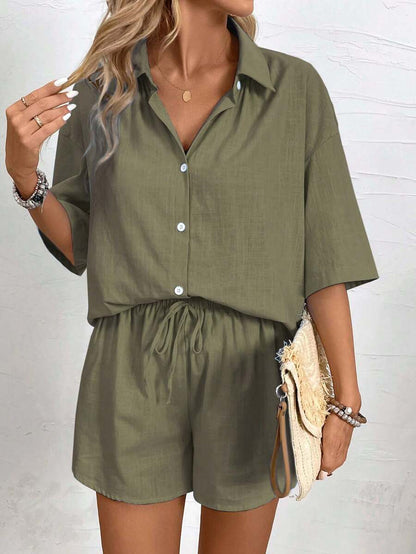 Knot-Front Blouse and Shorts Set