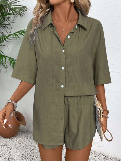 Knot-Front Blouse and Shorts Set