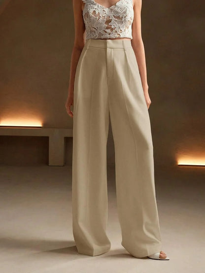 Wide-Leg Pleated Trousers with Zipper