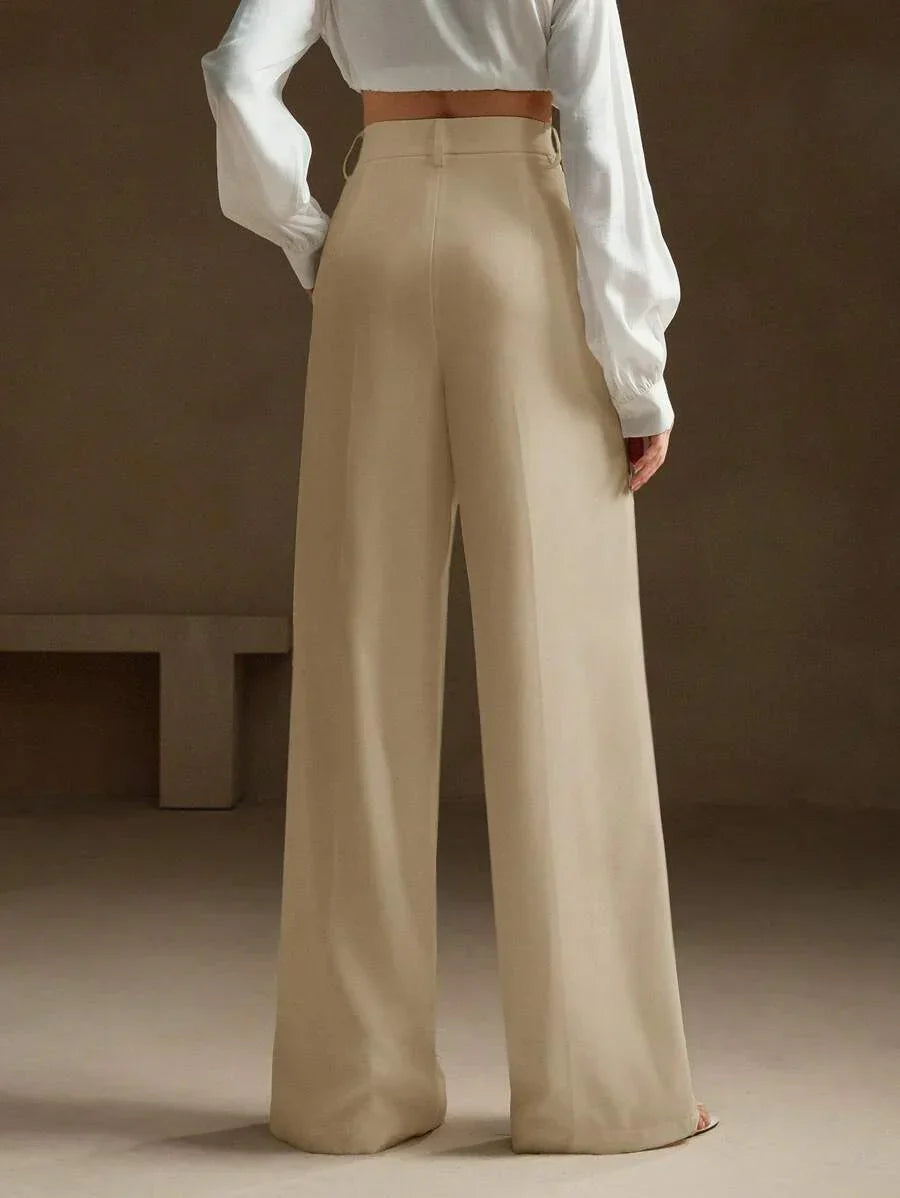 Wide-Leg Pleated Trousers with Zipper
